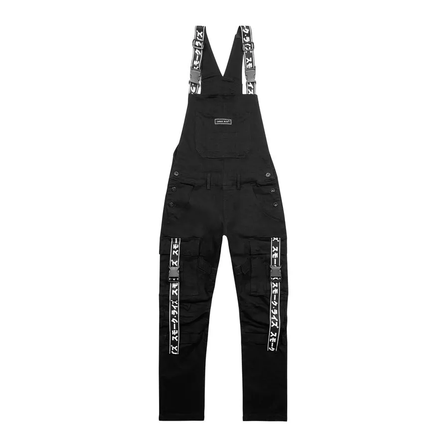 Mens Multi Cargo Fashion Twill Overalls - Black