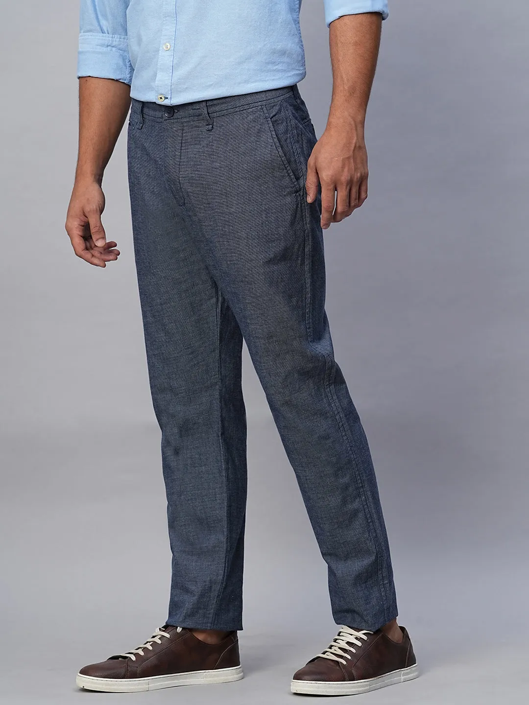 Men's Navy Cotton Slim Fit Pant