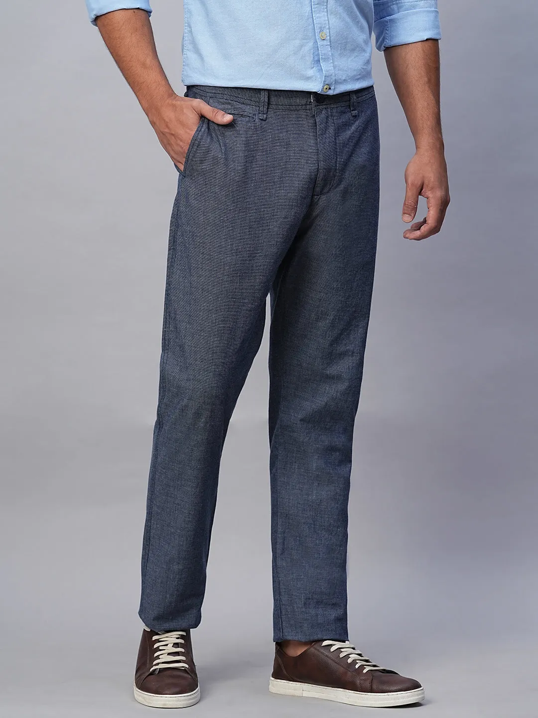 Men's Navy Cotton Slim Fit Pant