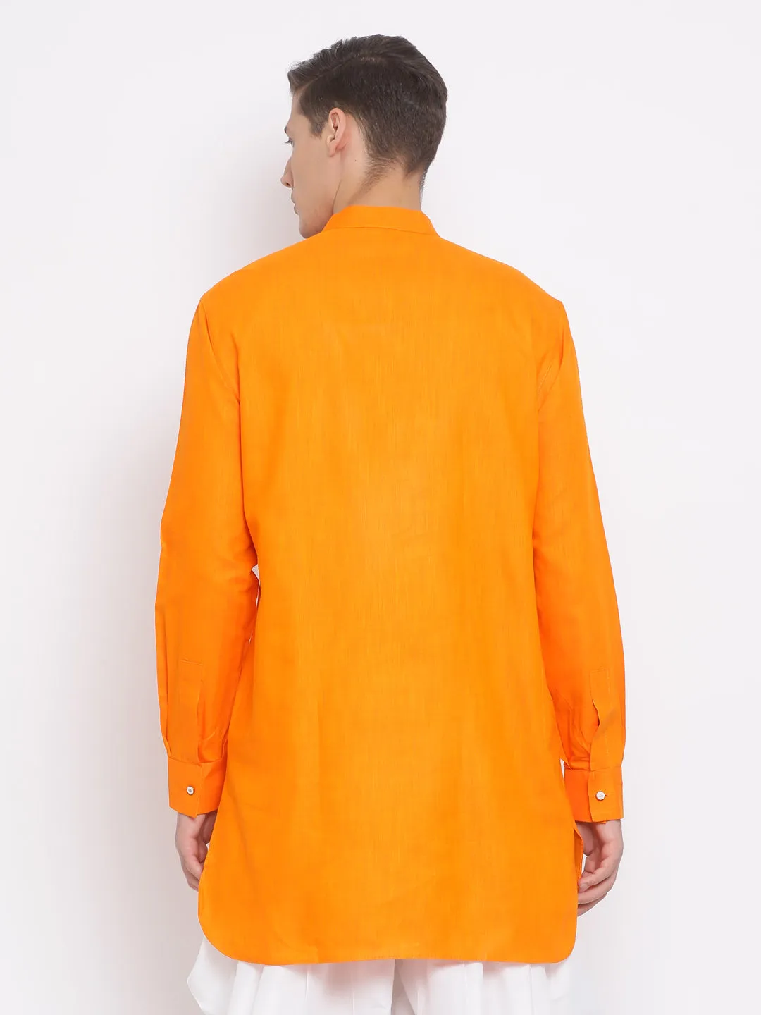 Men's Orange Cotton Blend Kurta