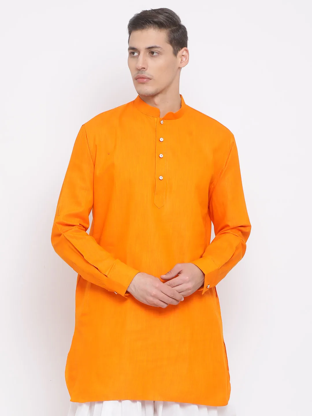 Men's Orange Cotton Blend Kurta