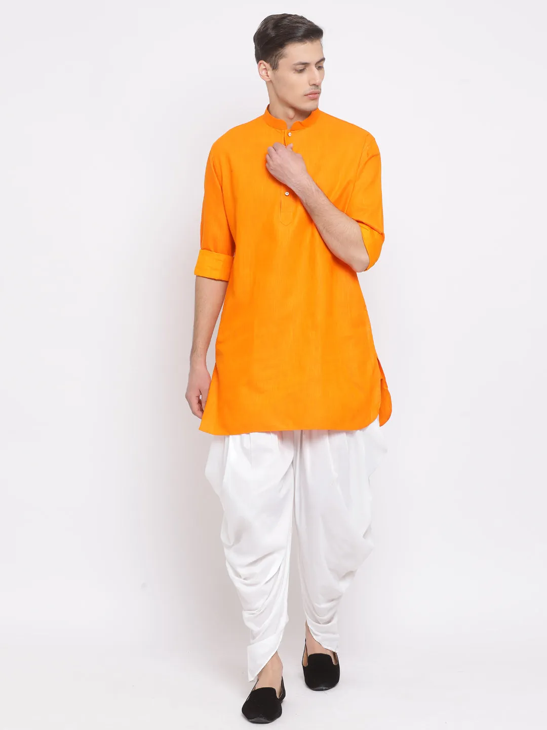 Men's Orange Cotton Blend Kurta