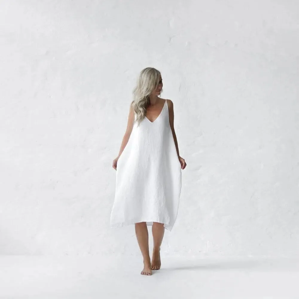 Midi linen dress Nanami White by Seaside Tones