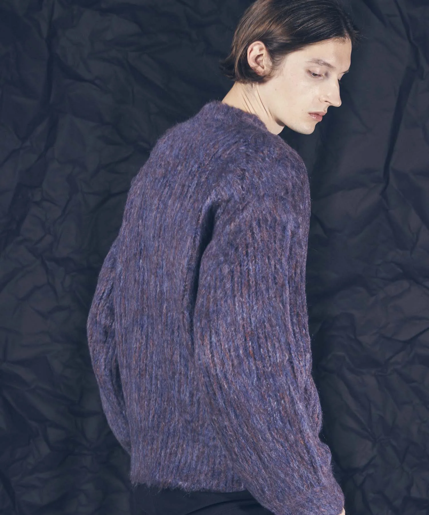 Mourine Brushed Kid Mohair Crew Neck Knit Pullover