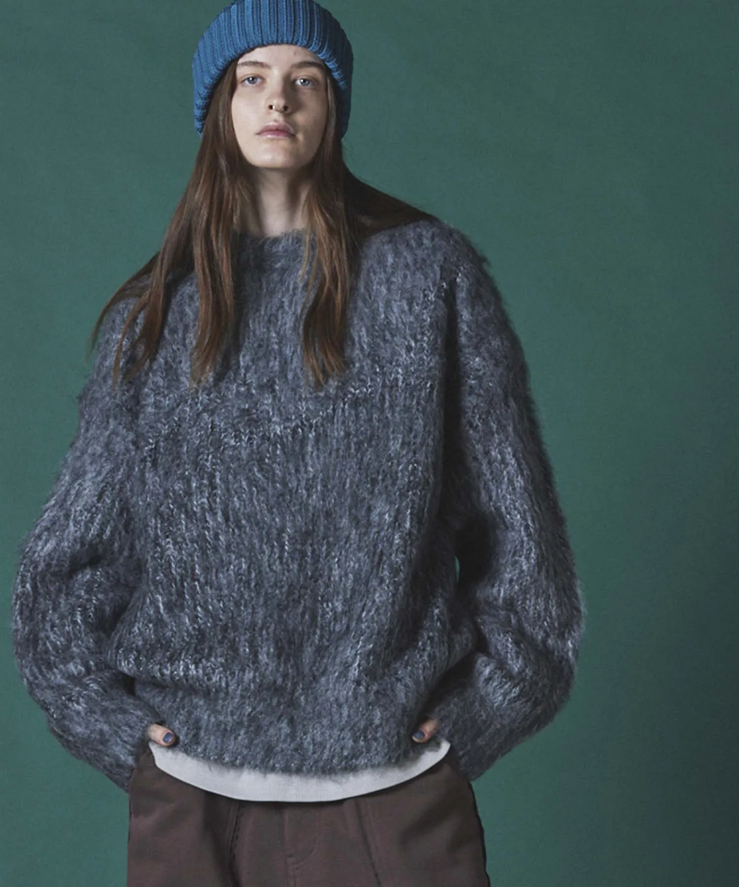 Mourine Brushed Kid Mohair Crew Neck Knit Pullover