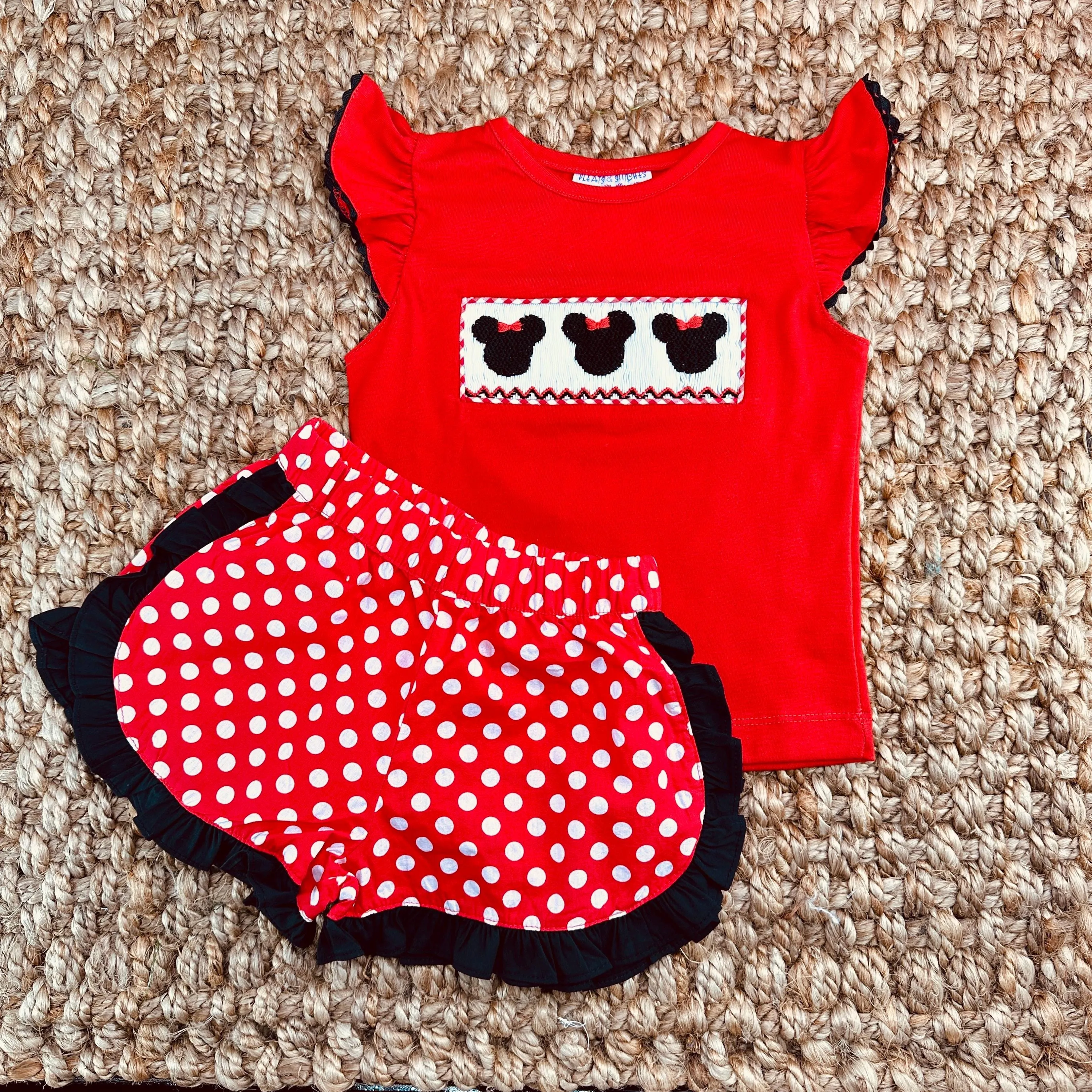 Mouse Ears Smocked Shirt in Red Knit!