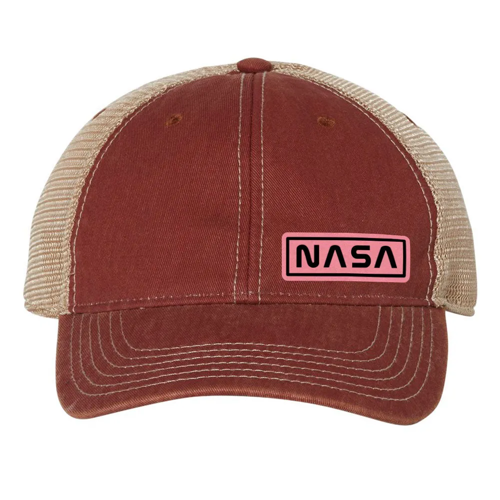 NASA Letter Leatherette Patch 6 Panel Unstructured Low Profile Mesh Back Old Favorite Trucker Caps - For Men and Women