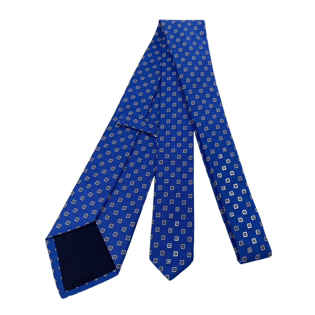 POLO Mini Square Pattern Silk Tie - Blue