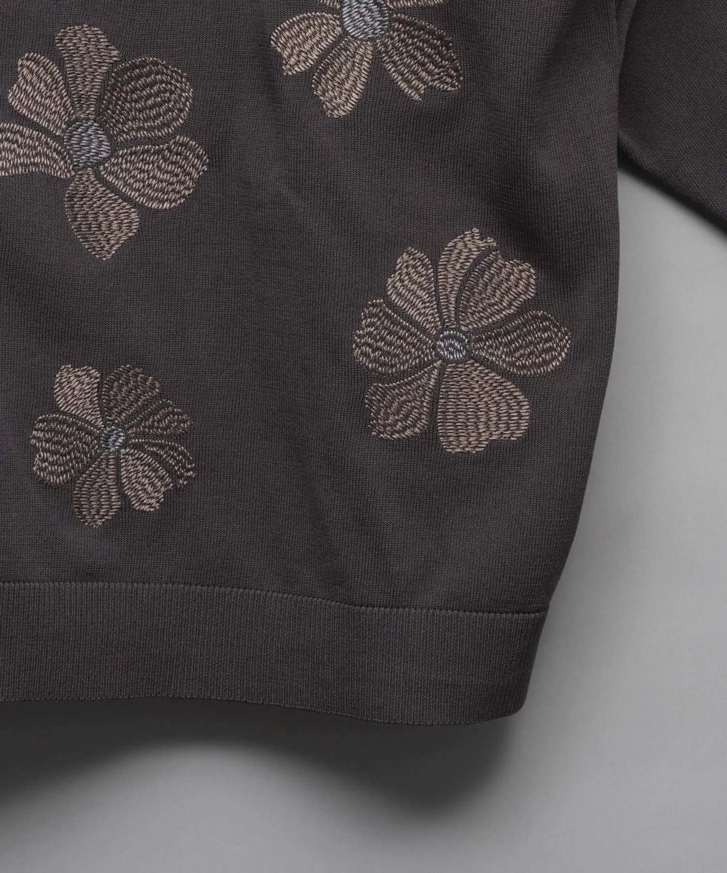 Prime-Over Flower Embroidery Long Sleeve Knit Shirt