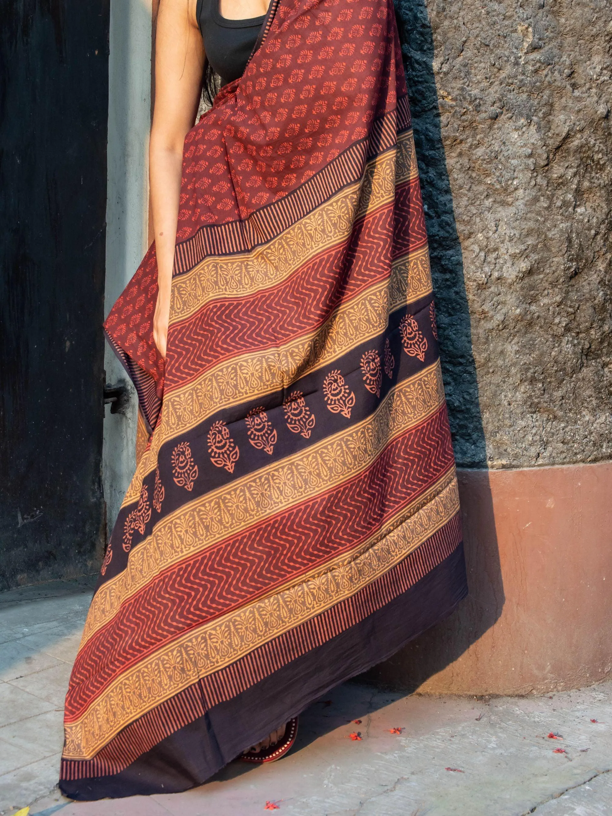 Roheda Gulab natural dyed handblock printed Bagru saree