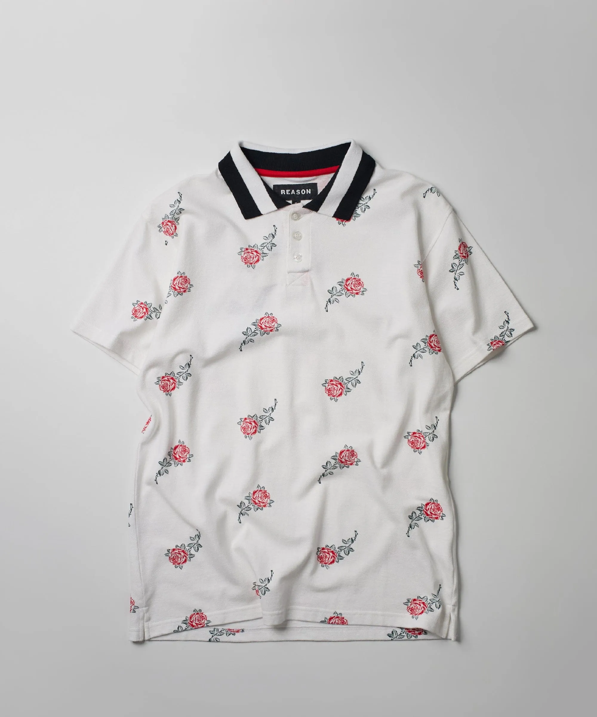 Rose Allover Print Polo - White