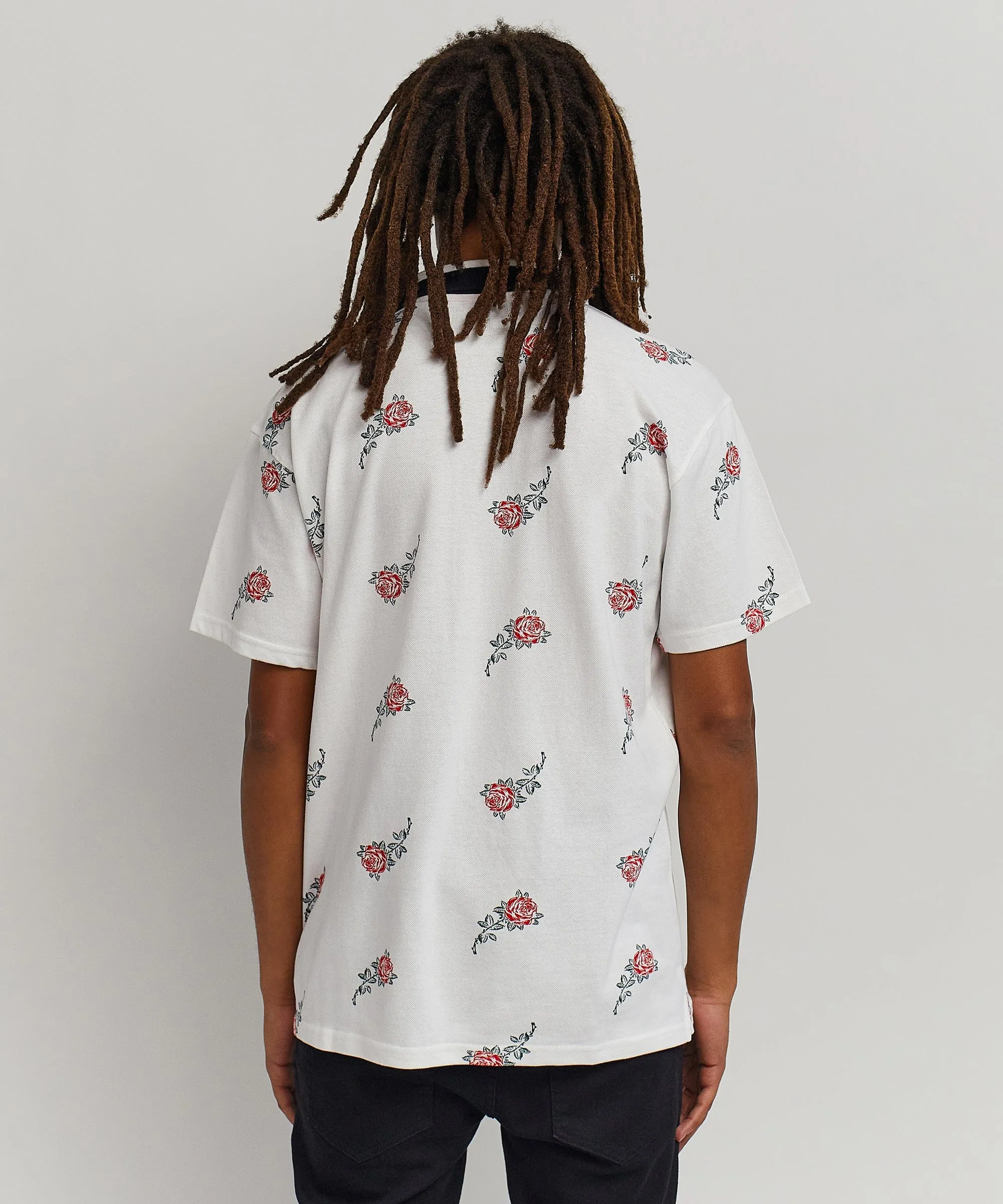 Rose Allover Print Polo - White