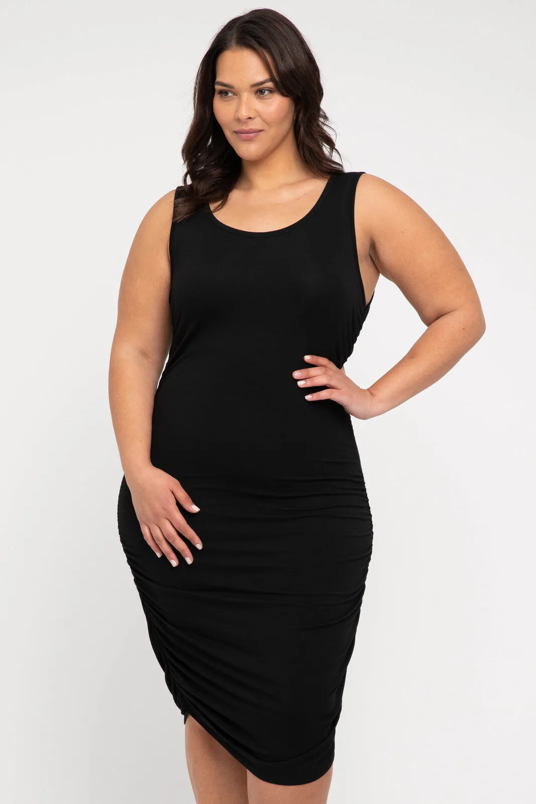 Ruched Tank Dress - Black