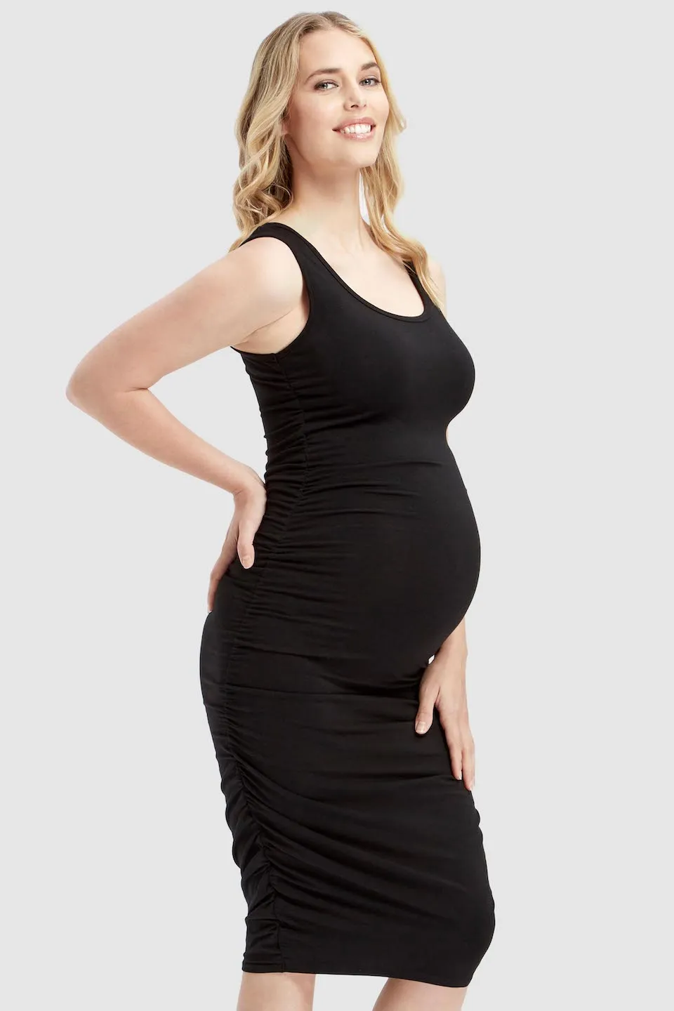 Ruched Tank Dress - Black