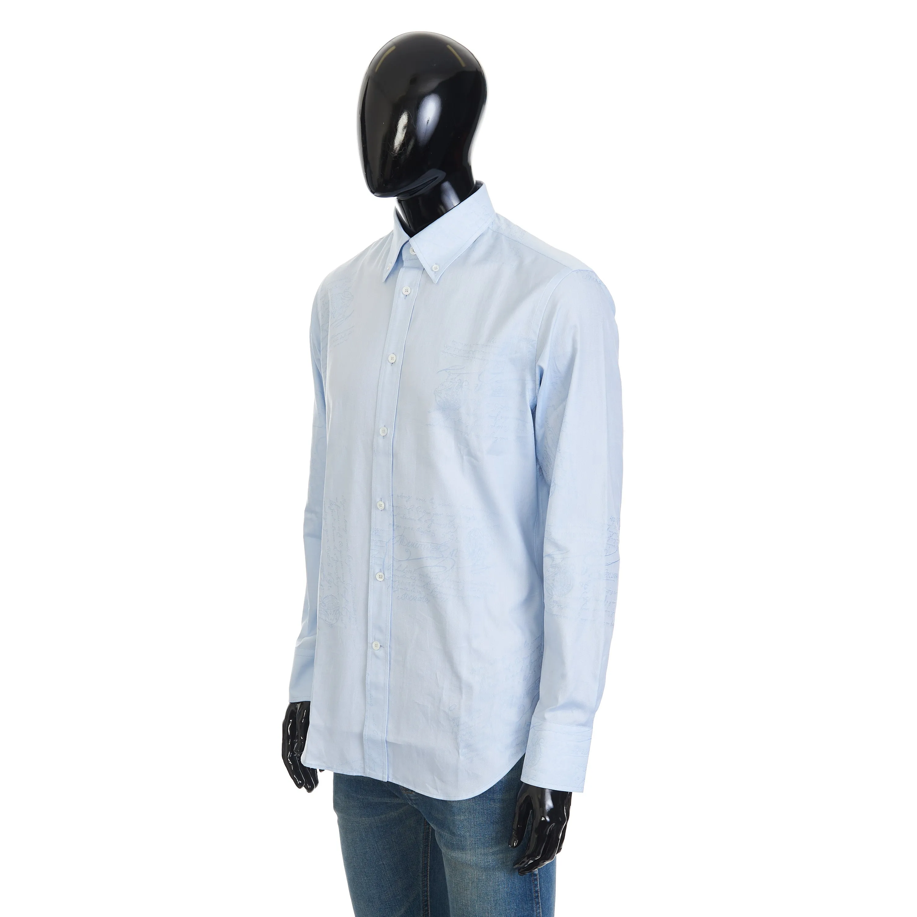 Scritto Button-Down Collar Shirt In Sky Blue Cotton