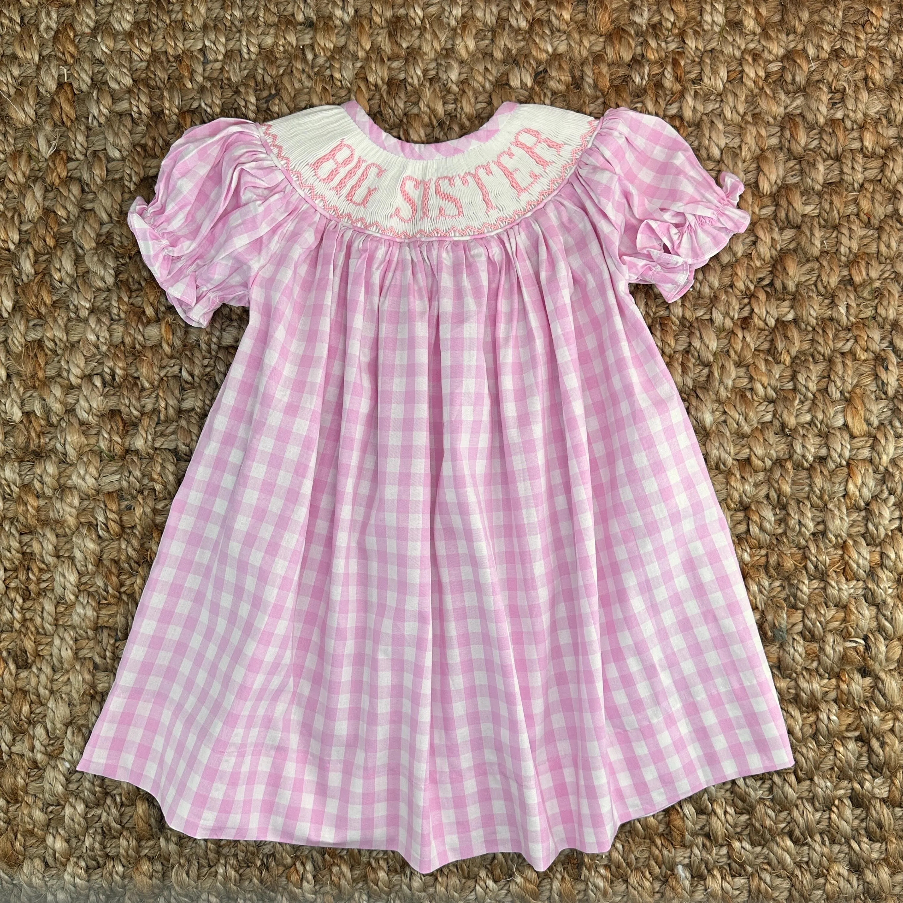 Smocked Big Sister Gingham Bishop Dress