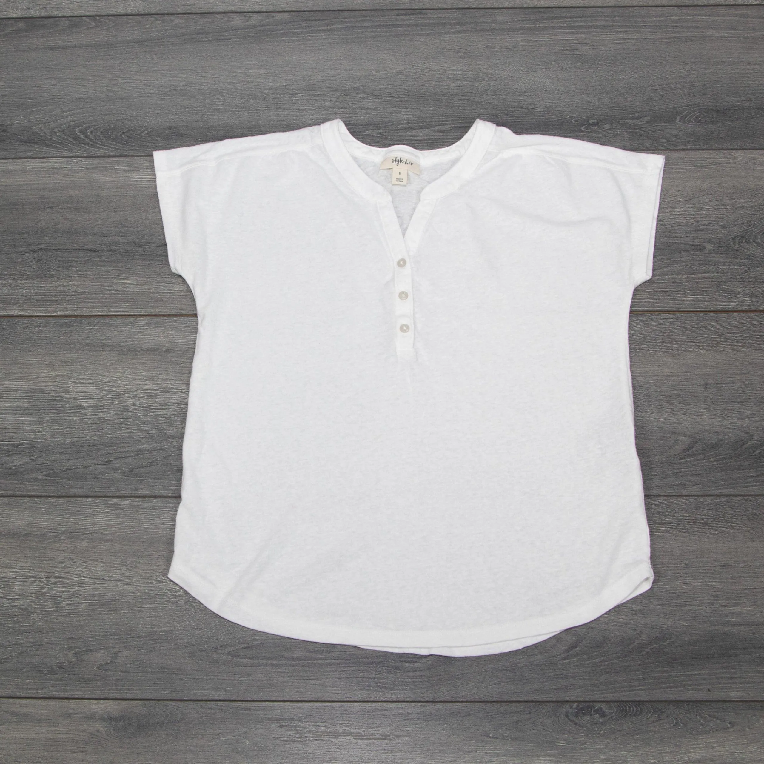 Style & Co Womens White Henley