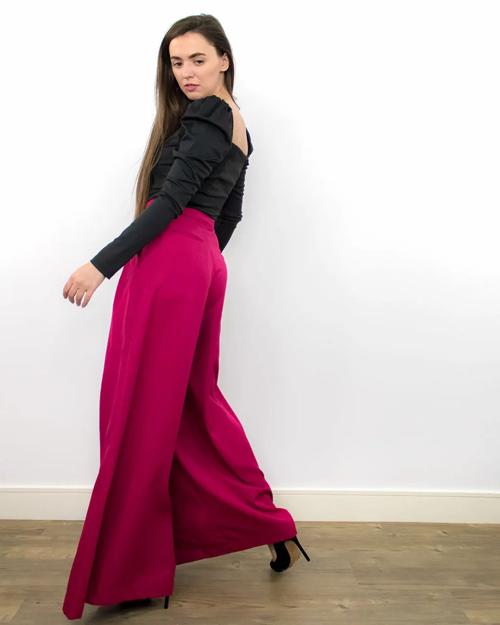 Tenes Red Palazzo High Waisted Trousers Women