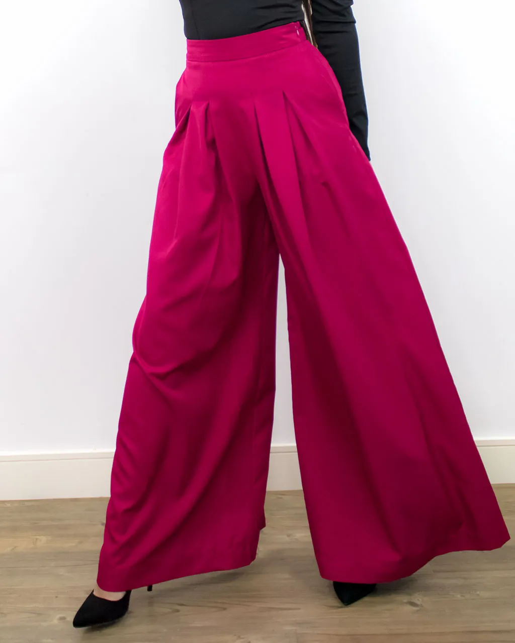 Tenes Red Palazzo High Waisted Trousers Women