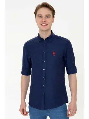 USPA Shirt Men Navy VR033 USPSH242 Slim Single Color Horse U.S. Polo Assn.