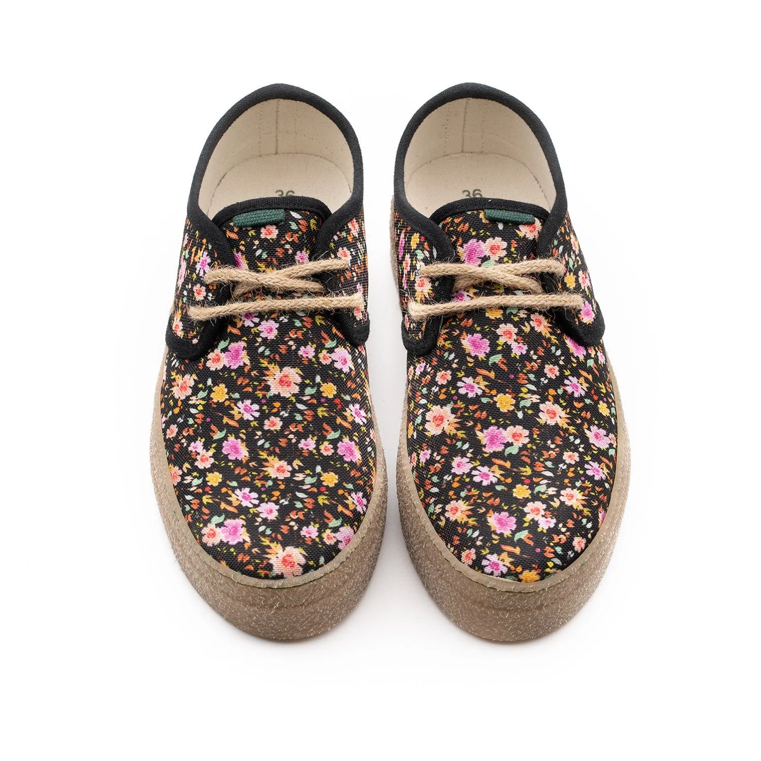 Vegan shoe black flowers GOO007