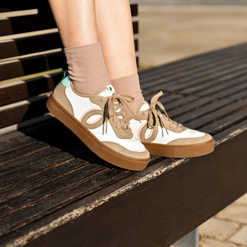 Vegan sneaker linen white-taupe BRI025