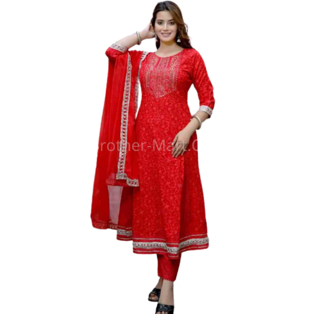 Women Red Printed  Kurta Set