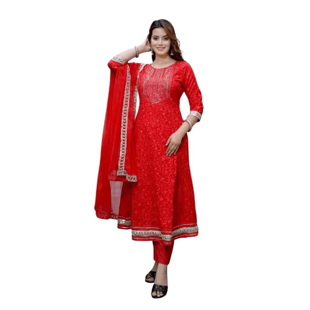 Women Red Printed  Kurta Set