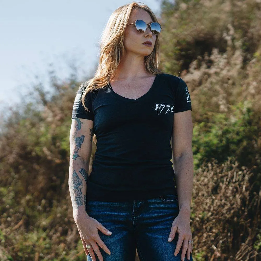 Women's 1776 Flag V-Neck - Black