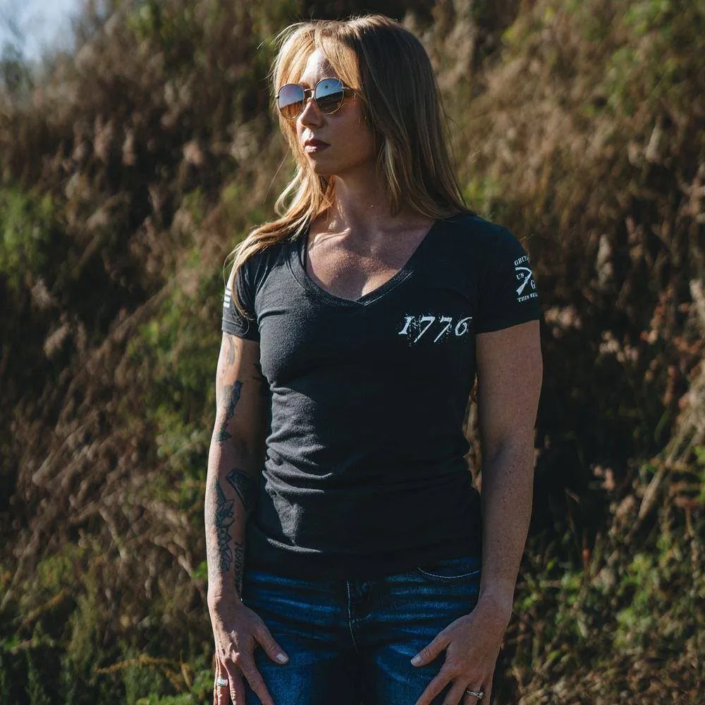 Women's 1776 Flag V-Neck - Black