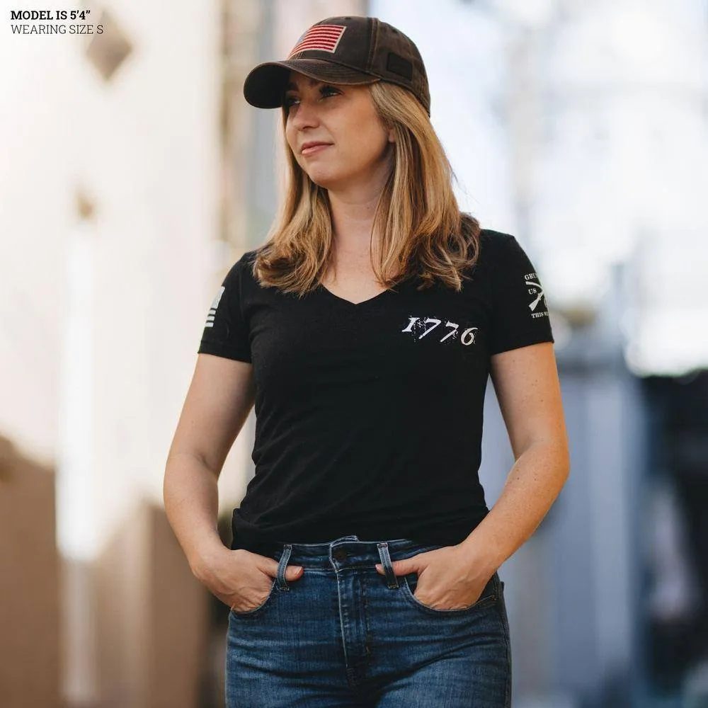 Women's 1776 Flag V-Neck - Black