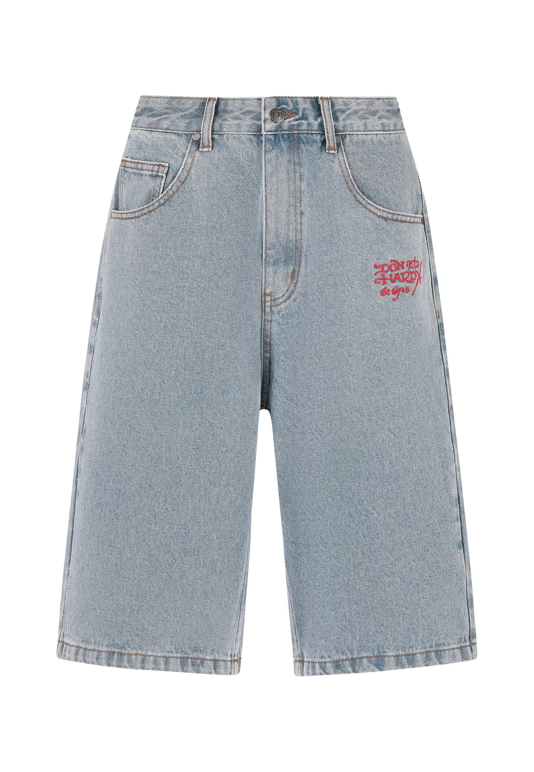 Womens Love Runs Wild Diamante Denim Jorts Shorts  - Bleach