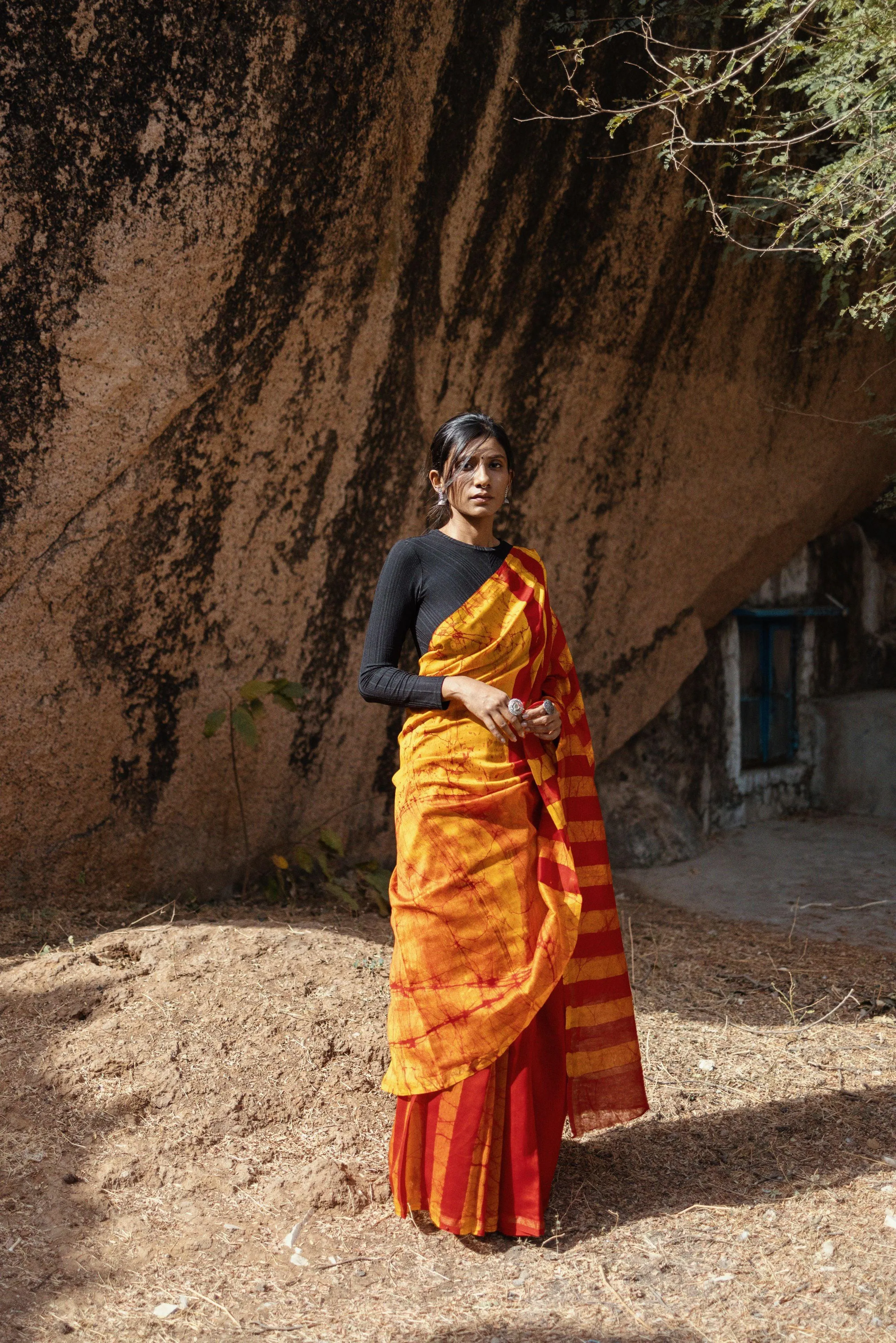 Zahra Batik dye Orange Silk cotton Saree