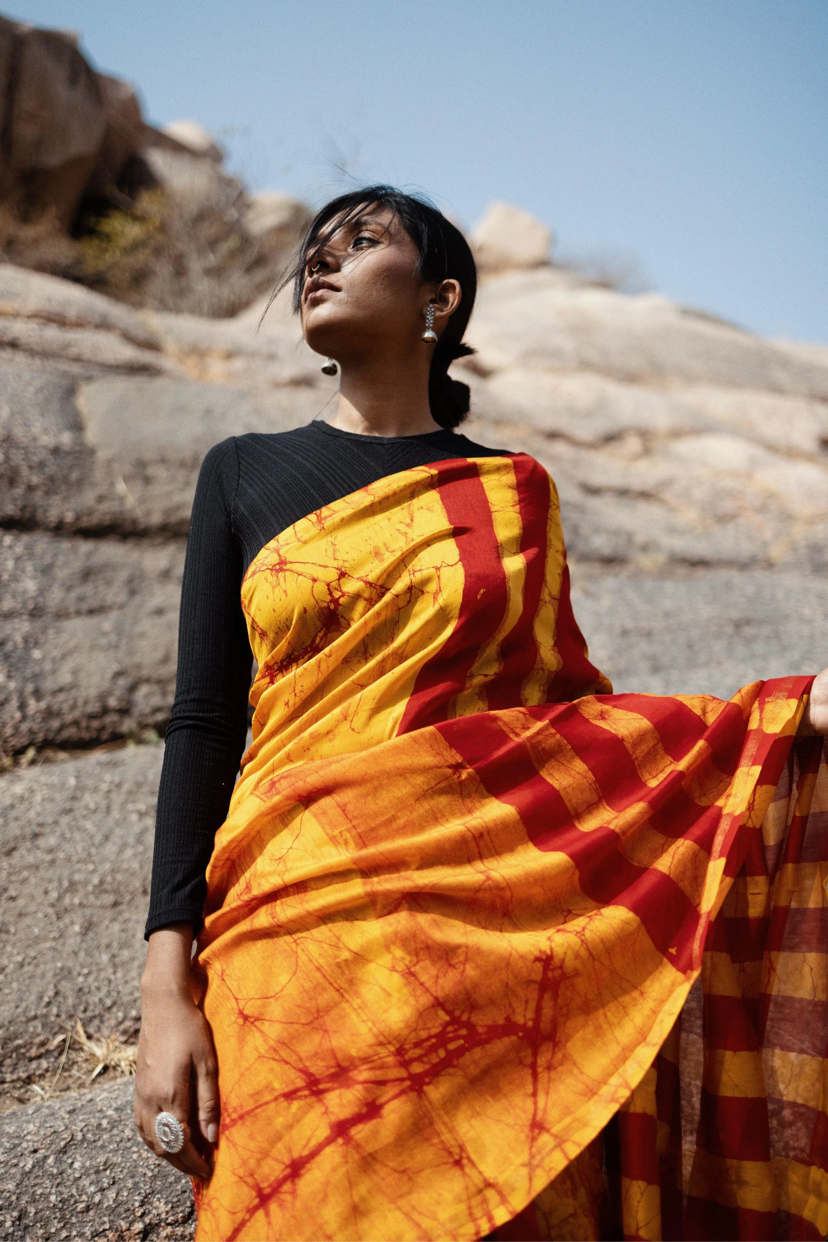 Zahra Batik dye Orange Silk cotton Saree