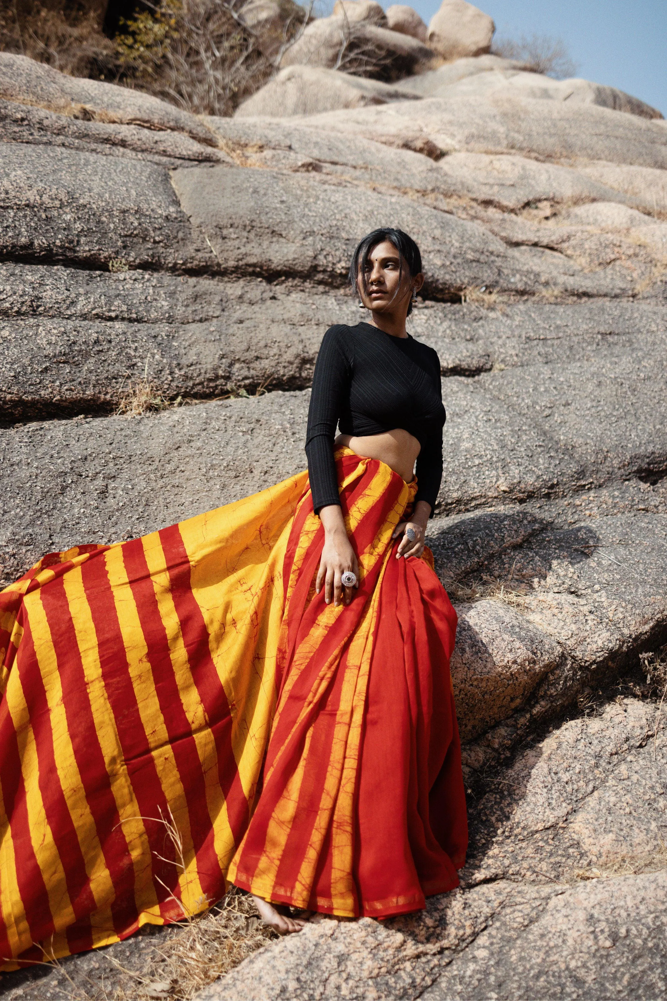 Zahra Batik dye Orange Silk cotton Saree