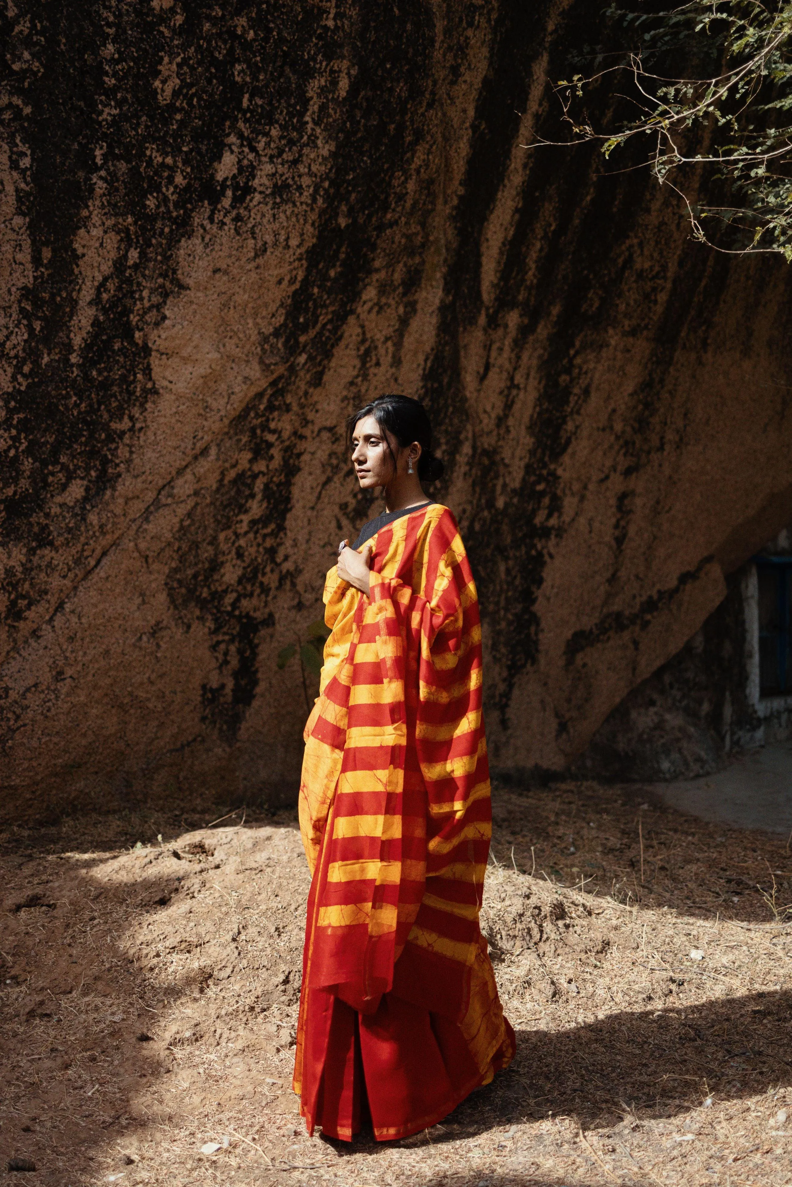 Zahra Batik dye Orange Silk cotton Saree